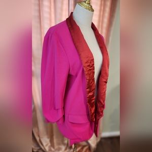 Anthropologie Hutch  Open Front Blazer med pink w/red satin collar NWOT
